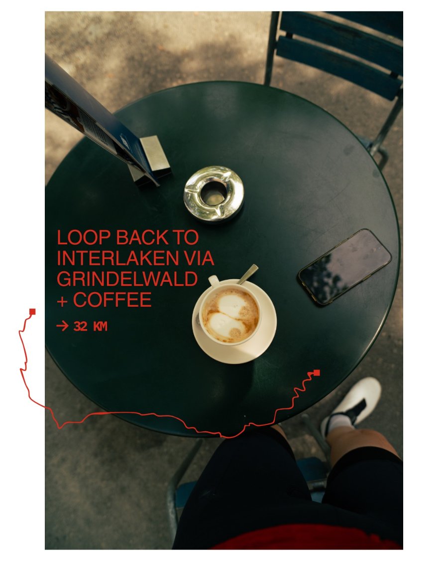 Loop back to Interlaken via Grindelwald, 32 km — coffee stop