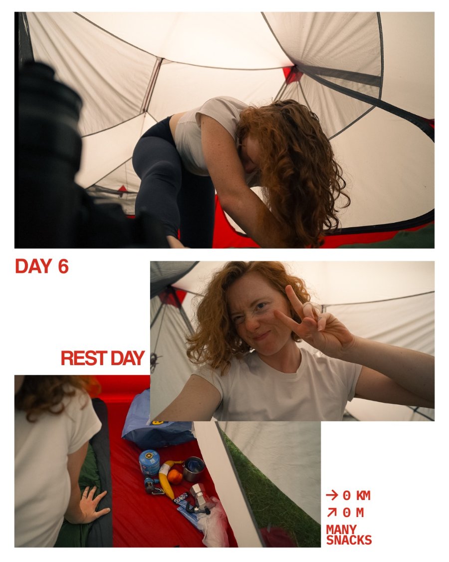 Day 6, rest day in the tent — 0 km, many snacks